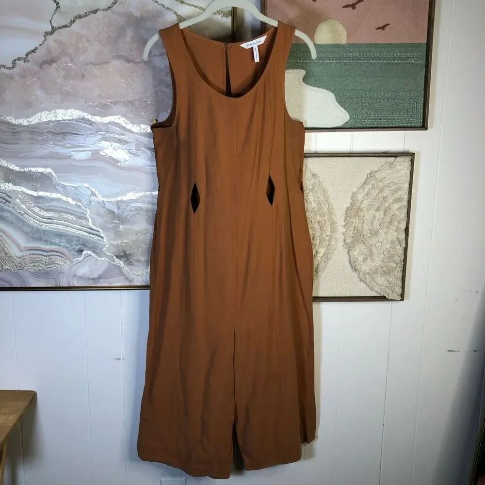 BCBGeneration Womens Diamond Cut Outs Wide Leg Sleeveless Jumpsuit Orange Medium